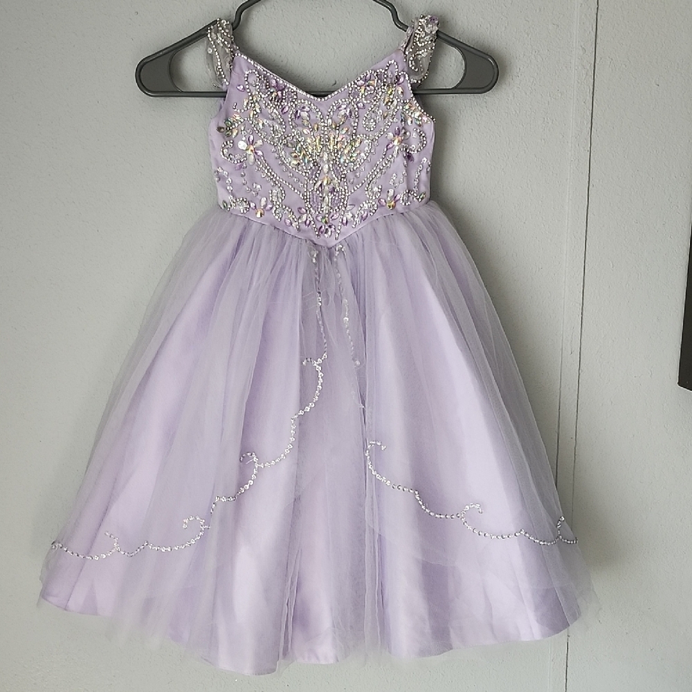 Lilac Beaded Tulle Party Dress for Girls